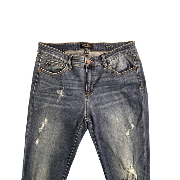 Judy Blue Denim - Judy Blue Jeans Women's 15 32 Blue Relaxed Fit Distressed Mid Rise Stretch Denim